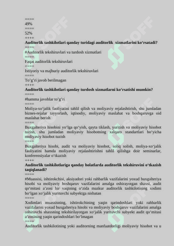Audit fanidan yakuniy testlar javoblari bilan 2