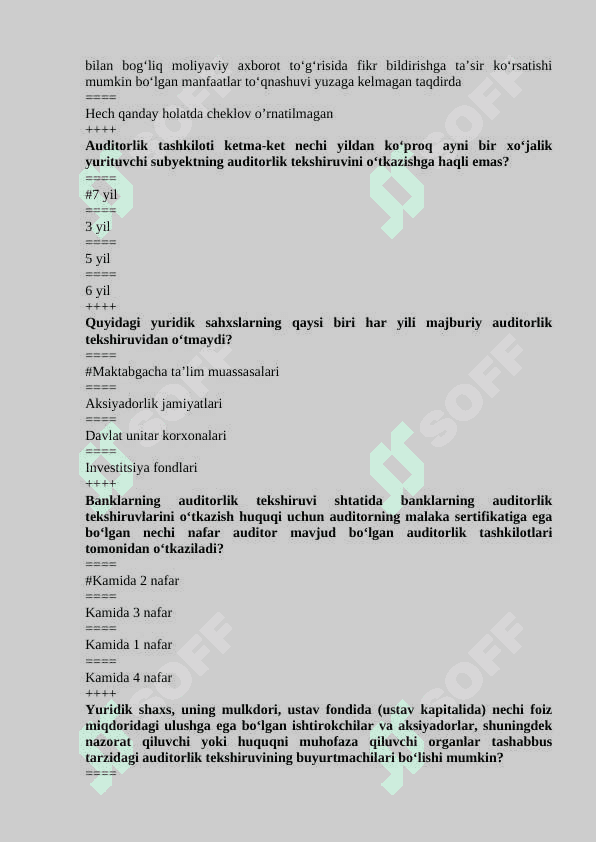 Audit fanidan yakuniy testlar javoblari bilan 3