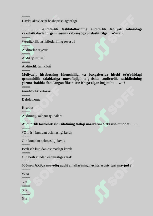 Audit fanidan yakuniy testlar javoblari bilan 7