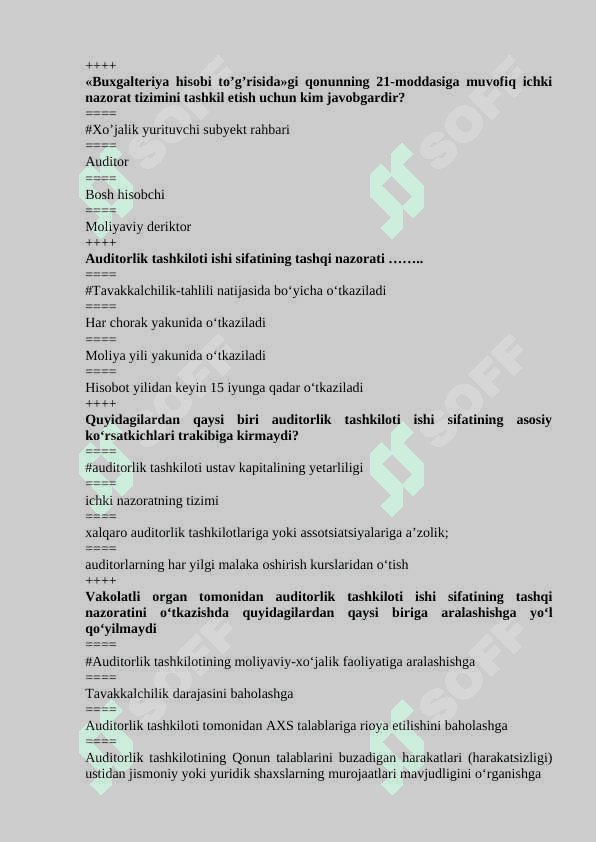 Audit fanidan yakuniy testlar javoblari bilan 8