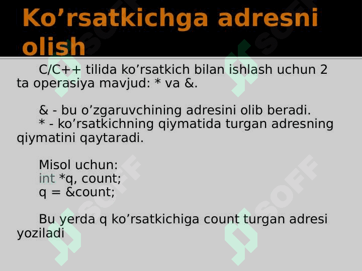 C/C++: Ko’rsatkichlar (Pointers) 4