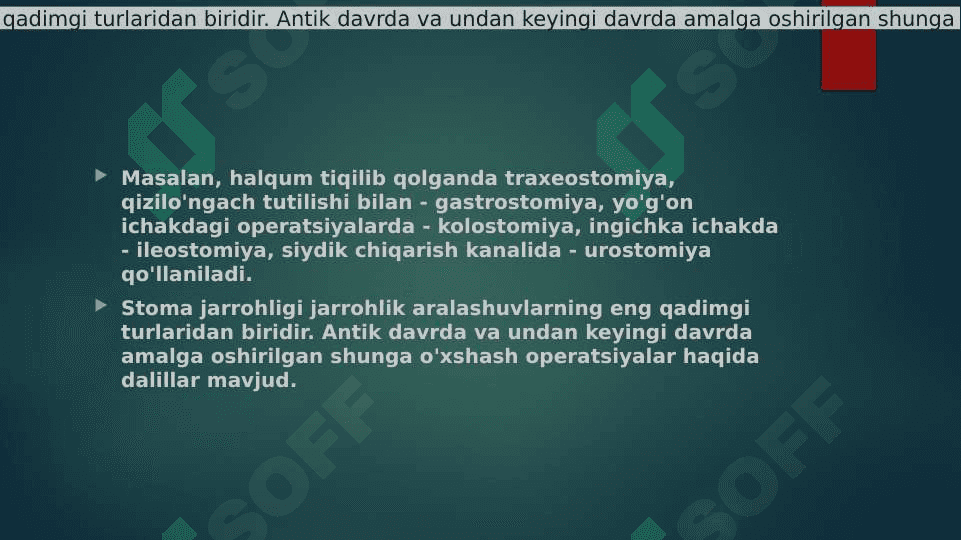 XIRURGIK STOMANI PARVARISH QILISH 4