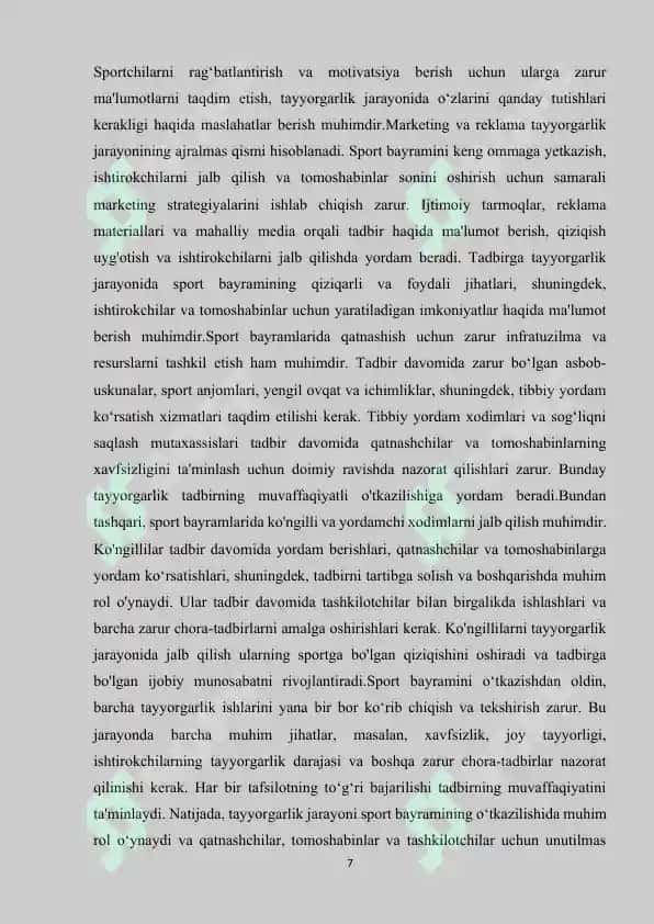 Sport bayramlarini tashkil etish va o‘tkazish 7