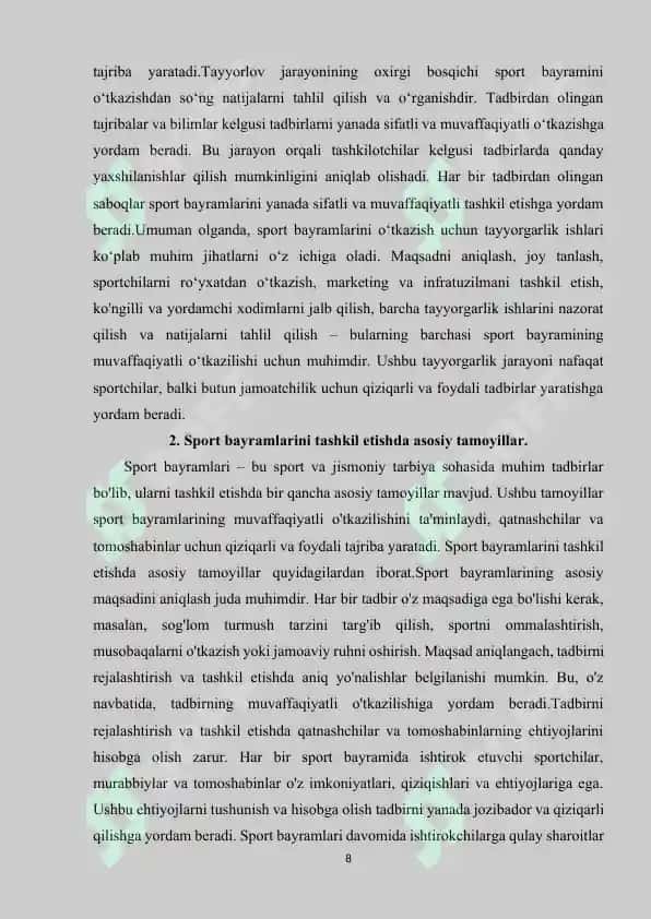 Sport bayramlarini tashkil etish va o‘tkazish 8