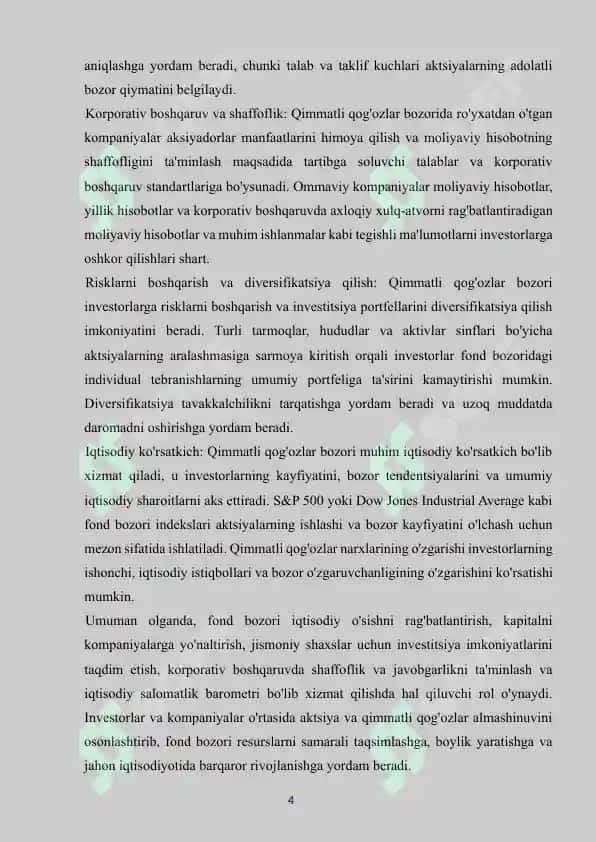 Qimmatli qog'ozlar bozorining analitik tahlili 4