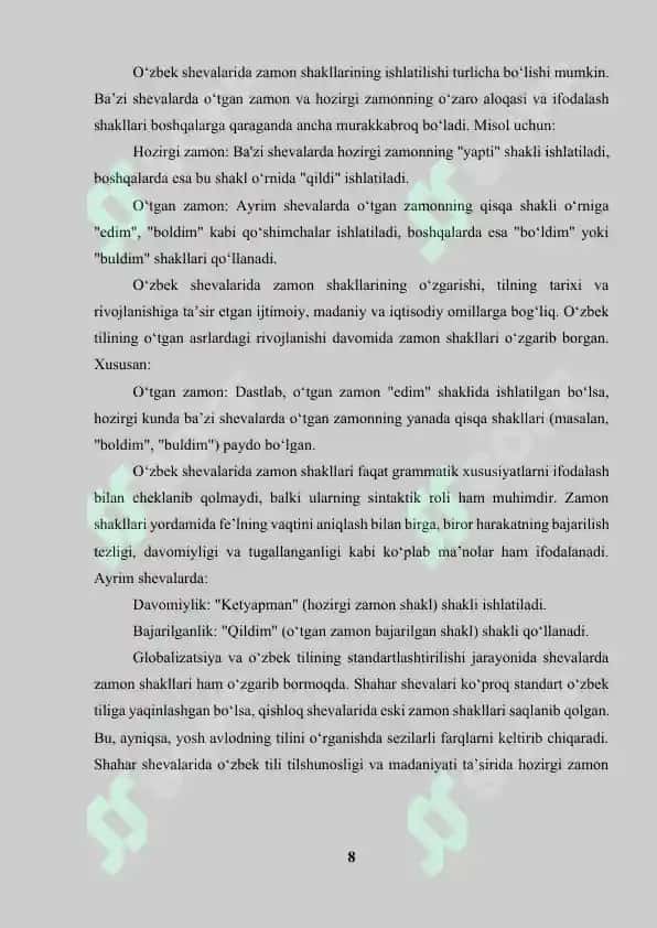 O'zbek shevalarida hozirgi zamon shakllari 8