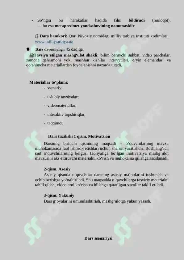 "Kelajak soati" mashg'ulot ssenariysi 2