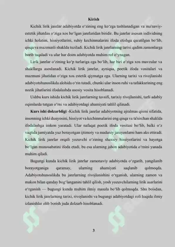 "Kichik lirik janrlar tavsifi" 3