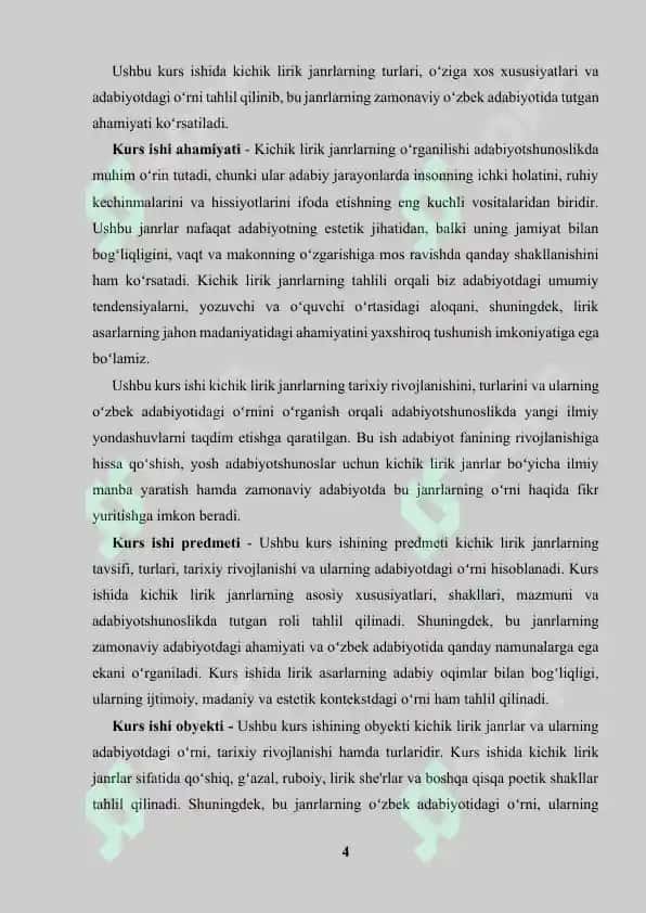 "Kichik lirik janrlar tavsifi" 4