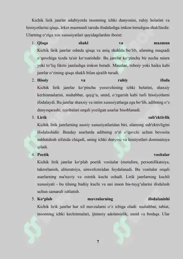 "Kichik lirik janrlar tavsifi" 7