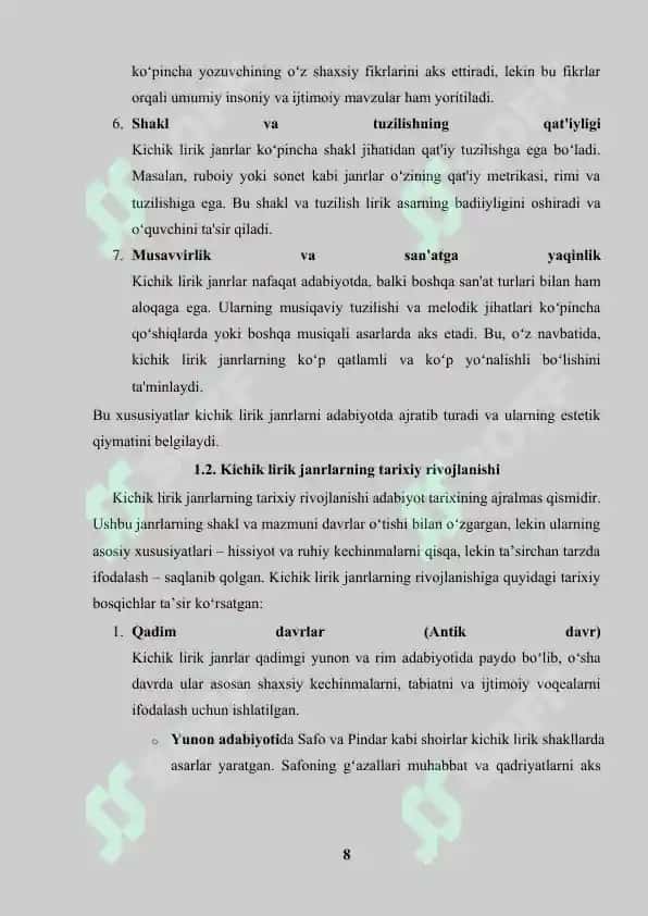 "Kichik lirik janrlar tavsifi" 8