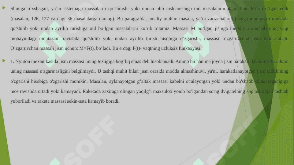 O‘zgaruvchan massali jism harakati 8