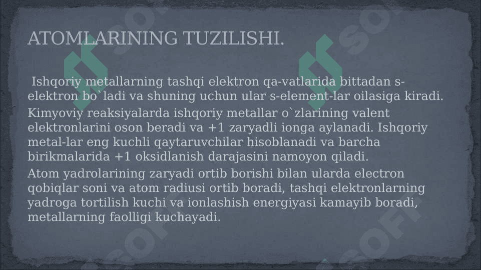 IA guruh elementlari. Ishqoriy metallar 5