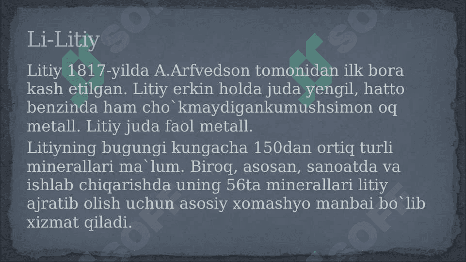 IA guruh elementlari. Ishqoriy metallar 6