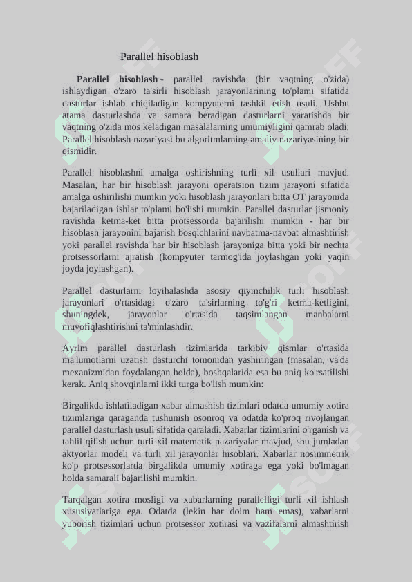 Parallellashtirish algoritmlarining samaradorlik ko`rsatkichlari. 3