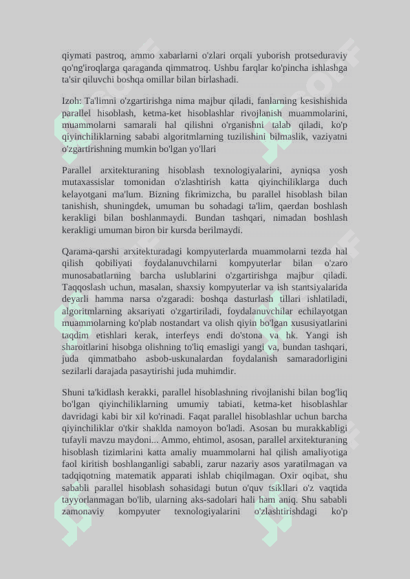 Parallellashtirish algoritmlarining samaradorlik ko`rsatkichlari. 4