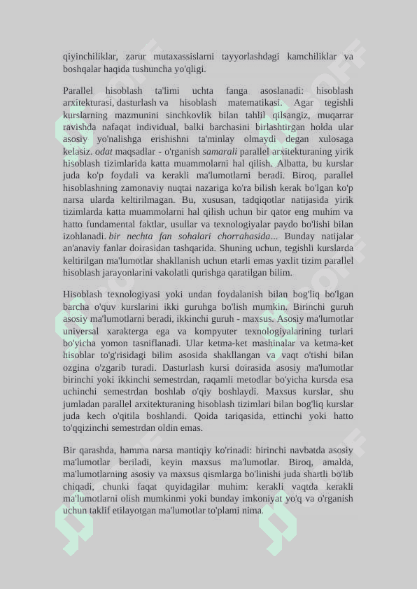 Parallellashtirish algoritmlarining samaradorlik ko`rsatkichlari. 5