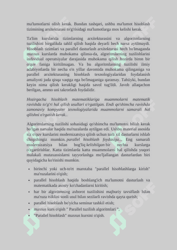 Parallellashtirish algoritmlarining samaradorlik ko`rsatkichlari. 7