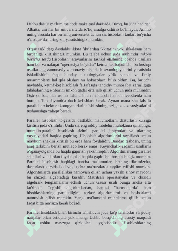 Parallellashtirish algoritmlarining samaradorlik ko`rsatkichlari. 8