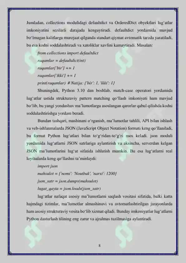 Python'da lug'atlar va to'plamlar bilan ishlash 8