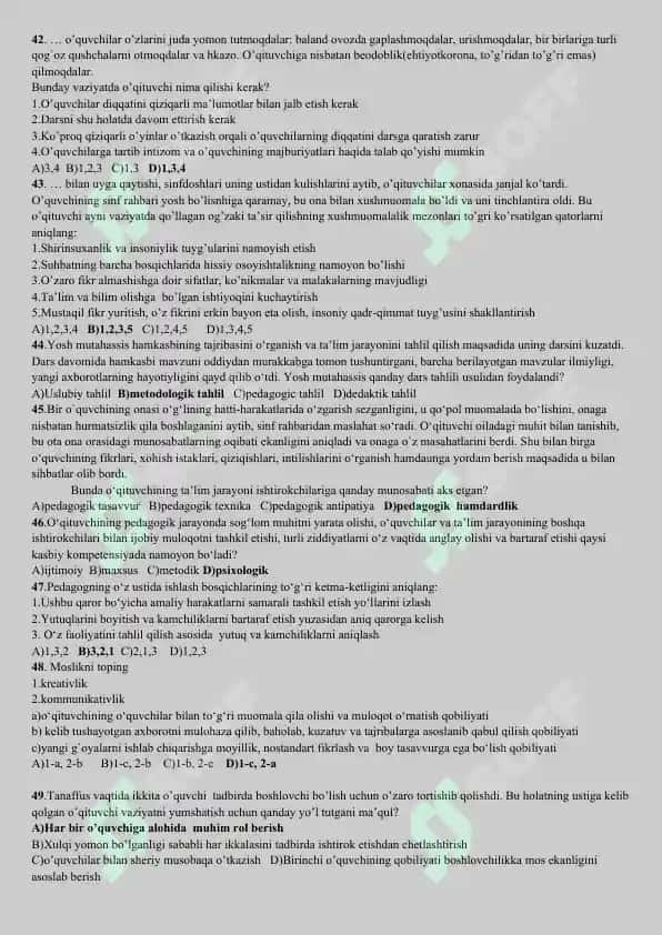 Tushgan Pedagogika savollar JAVOBLARI BILAN 2