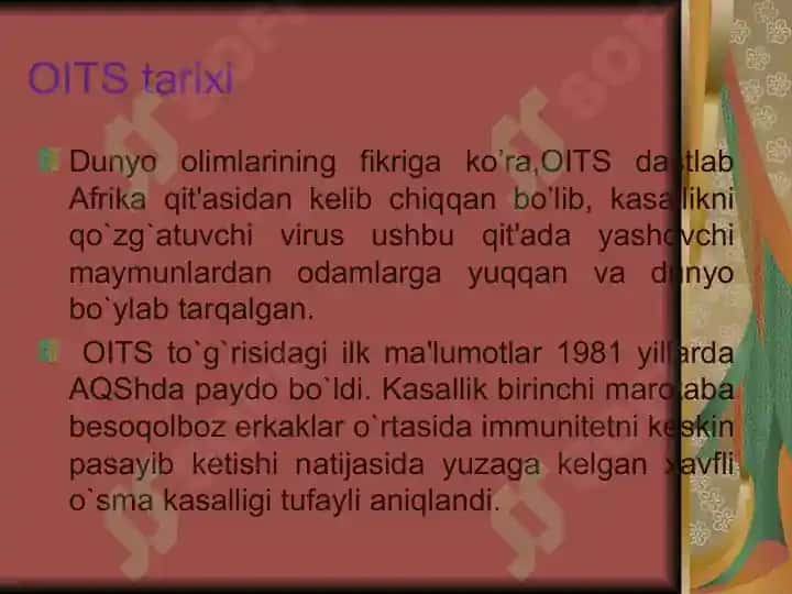 OITS (Orttirilgan Immunitet Tanqisligi Sindromi) 7