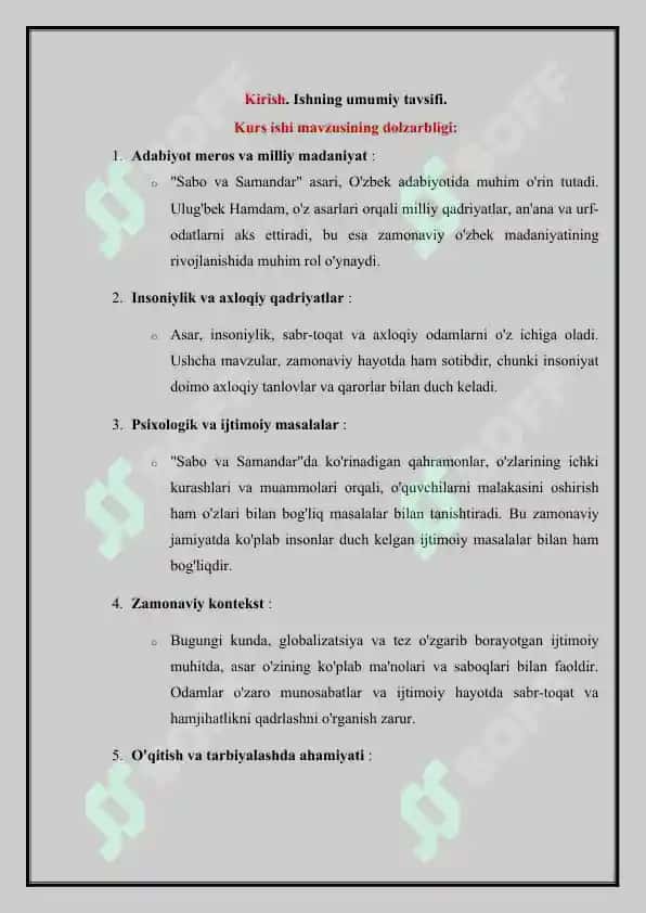 "Ulug'bek Hamdamning " Sabo va Samandar "asarining tahlili" 3