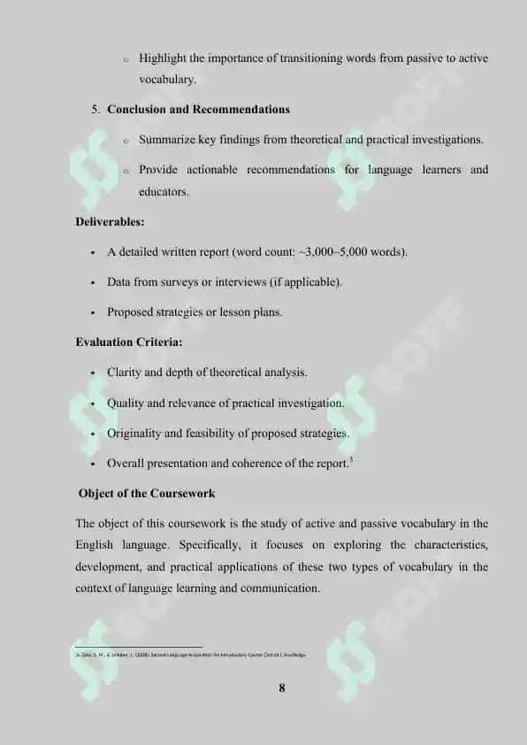 Course Work on "Active and Passive Vocabulary in English" 8