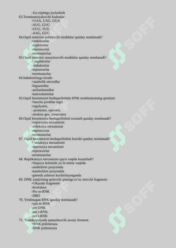 Biologik kimyo test javoblari bilan 6