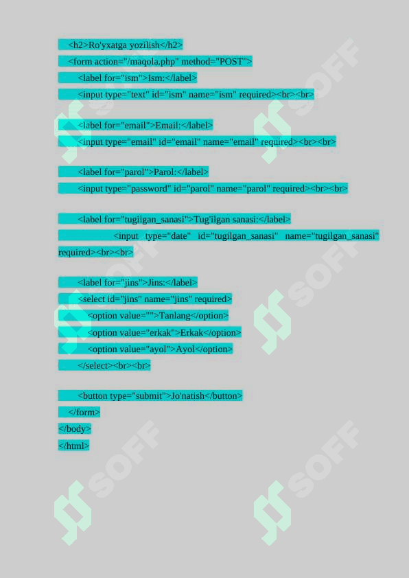 HTML  da forma va jadvallar. 2
