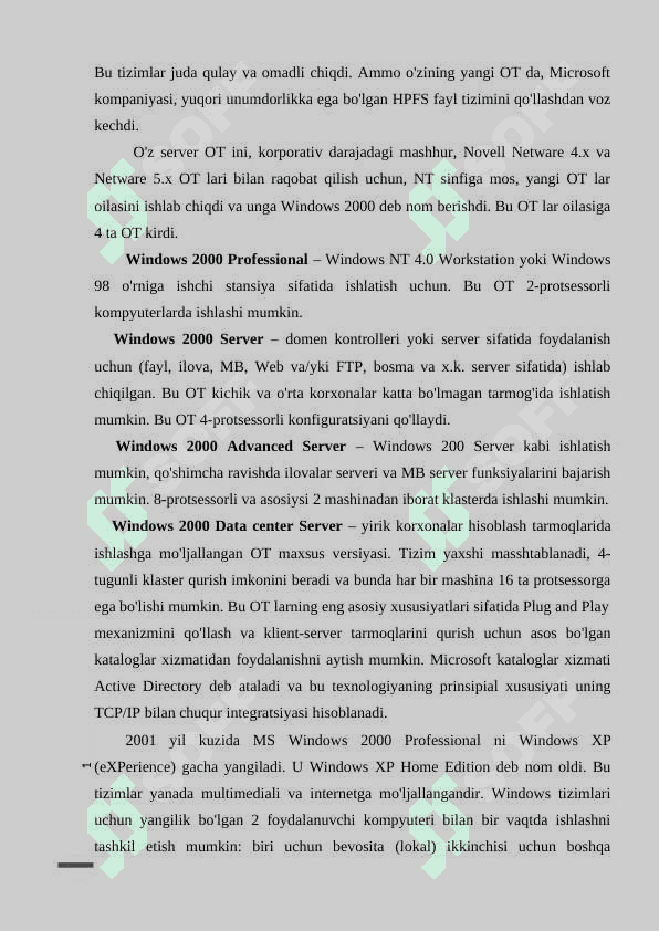 WINDOWS SERVERLARGA KIRISH. WINDOWS SERVERLAR HAQIDA TUSHUNCHALAR VA ULARDA XAVFSIZLIK. 2