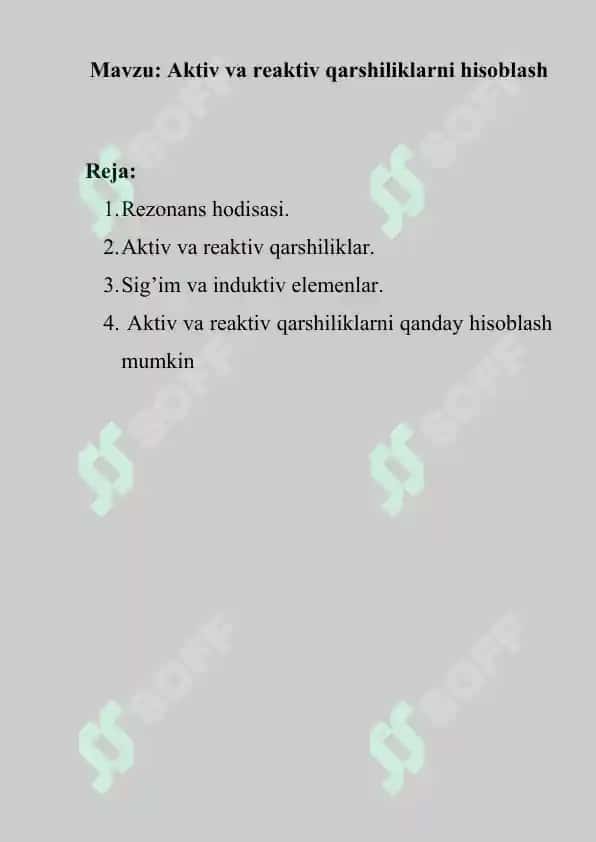 Aktiv va reaktiv qarshiliklarni hisoblash 2