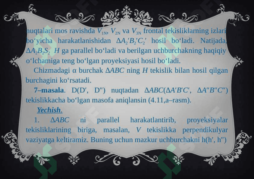 Tekis parallel ko'chsh usulida pozitsion va metrik masalalar yechish 4