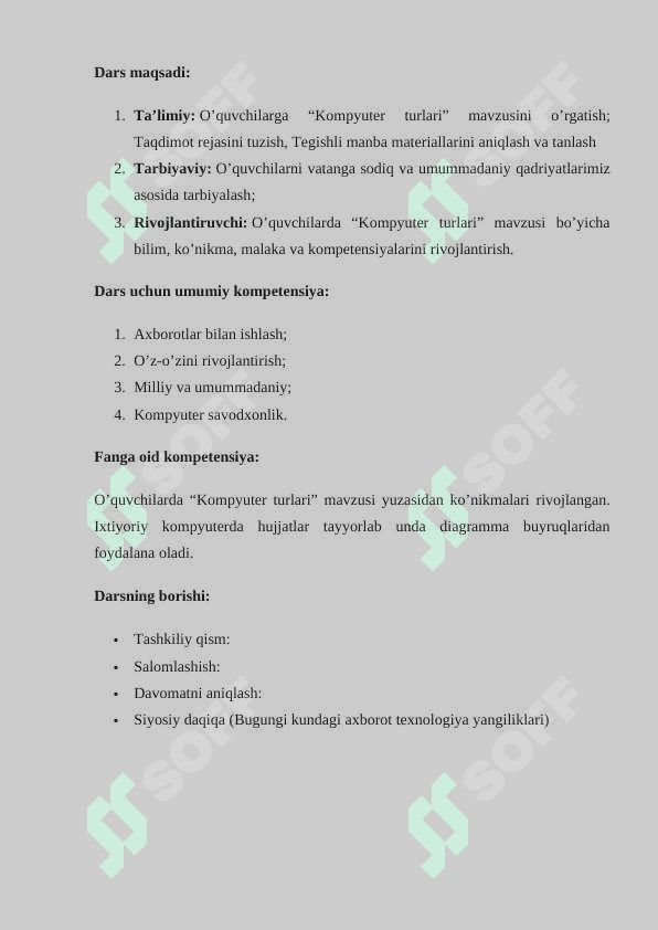 9-sinf informatika .Kompyuter turlari 2