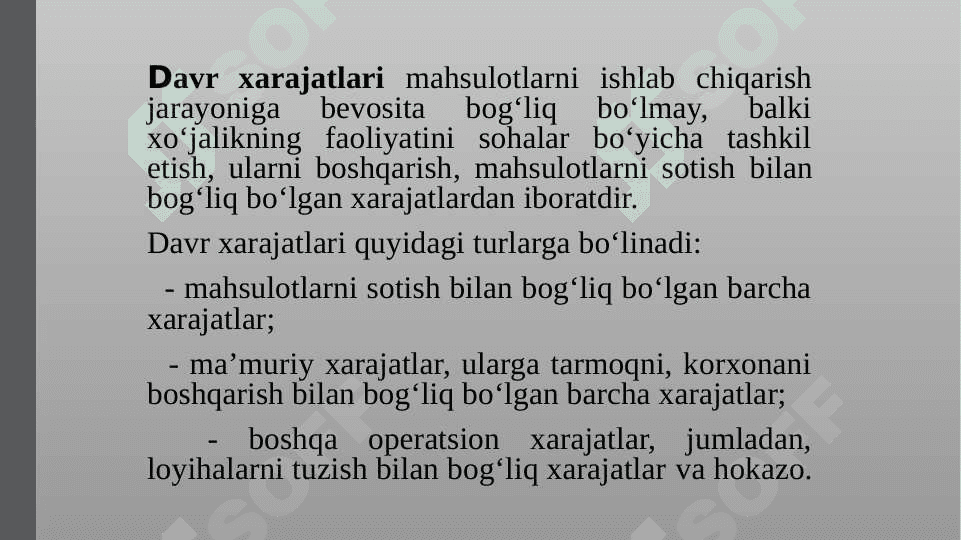 KORXONALARDA ISHLAB CHIQARISH VA DAVR XARAJATLARI  TAHLIL  MAHSULOT TANNARXI 6