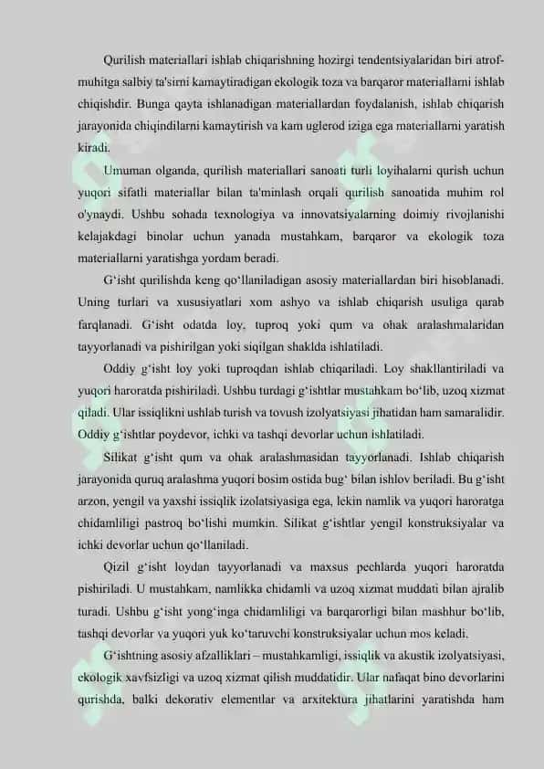 DEVORBOP QURILISH MATERIALLARINI ISHLAB CHIQARISHNING TARAQQIYOT YO‘NALISHLARI. 3