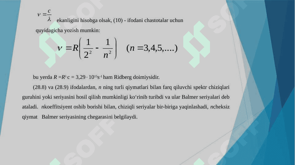 ATOMLARNING CHIZIKLI SPEKTRLAR. ATOMLARDA ELEKTRONLARNING ENERGETIK SATHLAR BO'YICHA TAQSIMOT 6