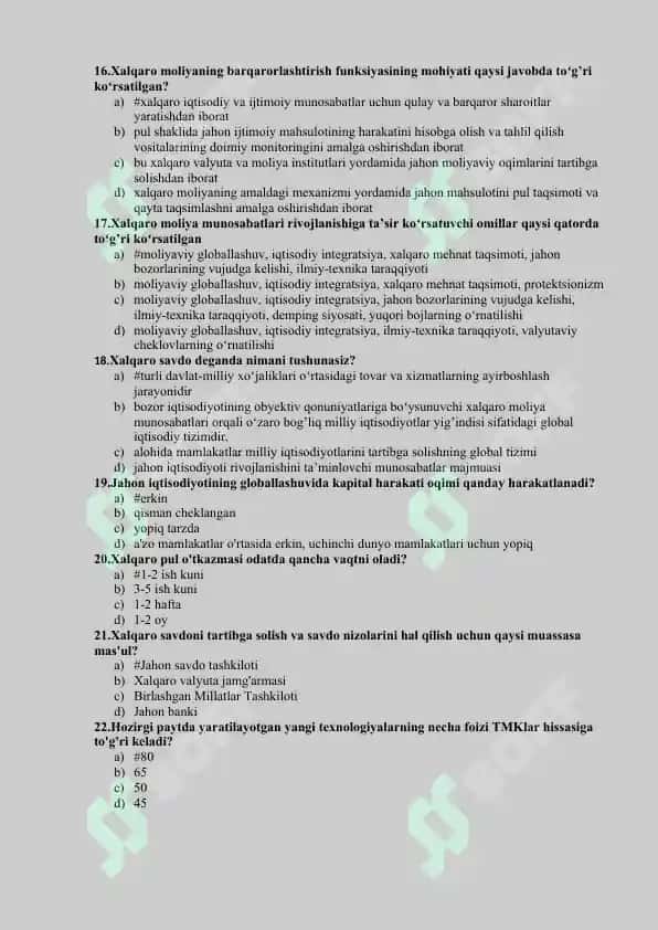 Xalqaro moliya test 200+ 3