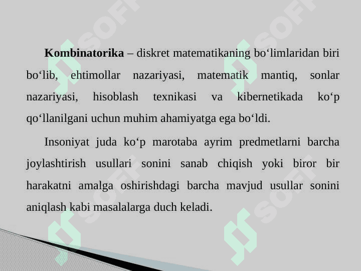 Kombinatorikaning asosiy qoidalari va elementlari. Nyuton binomi 3
