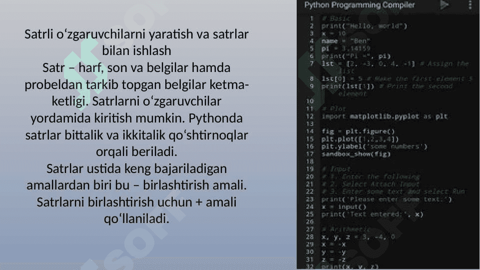 Pythonda satrlar ustida oddiy amallar 3