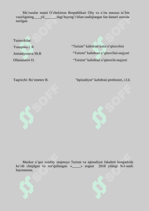O`QUV-USLUBIY MAJMUA Ekoturizm fanidan 3