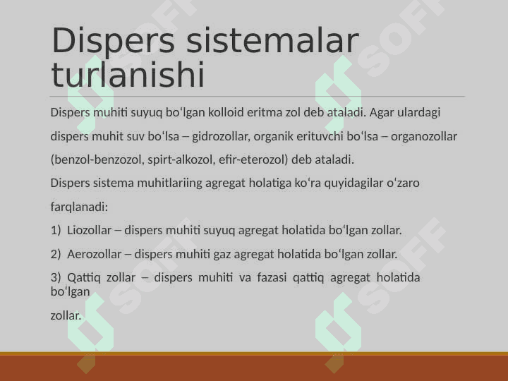 Dag’al dispers sestimalar. Yuqori molekular  birikmalar. 7