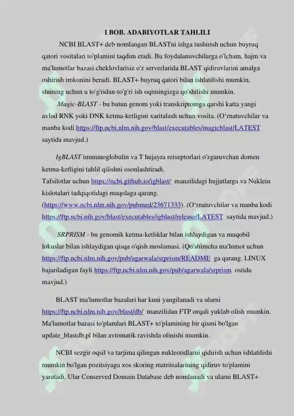 "BLAST DASTURIDA TAHLILLAR BAJARISH VA NATIJALAR FILOGENETIK DARAXTINI TUZISH" BITIRUV MALAKAVIY ISHI 8