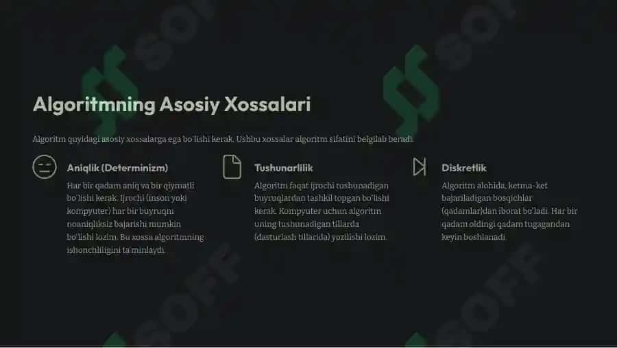 Algoritm. Algoritm xossalari, tasvirlash usullari va turlari 4
