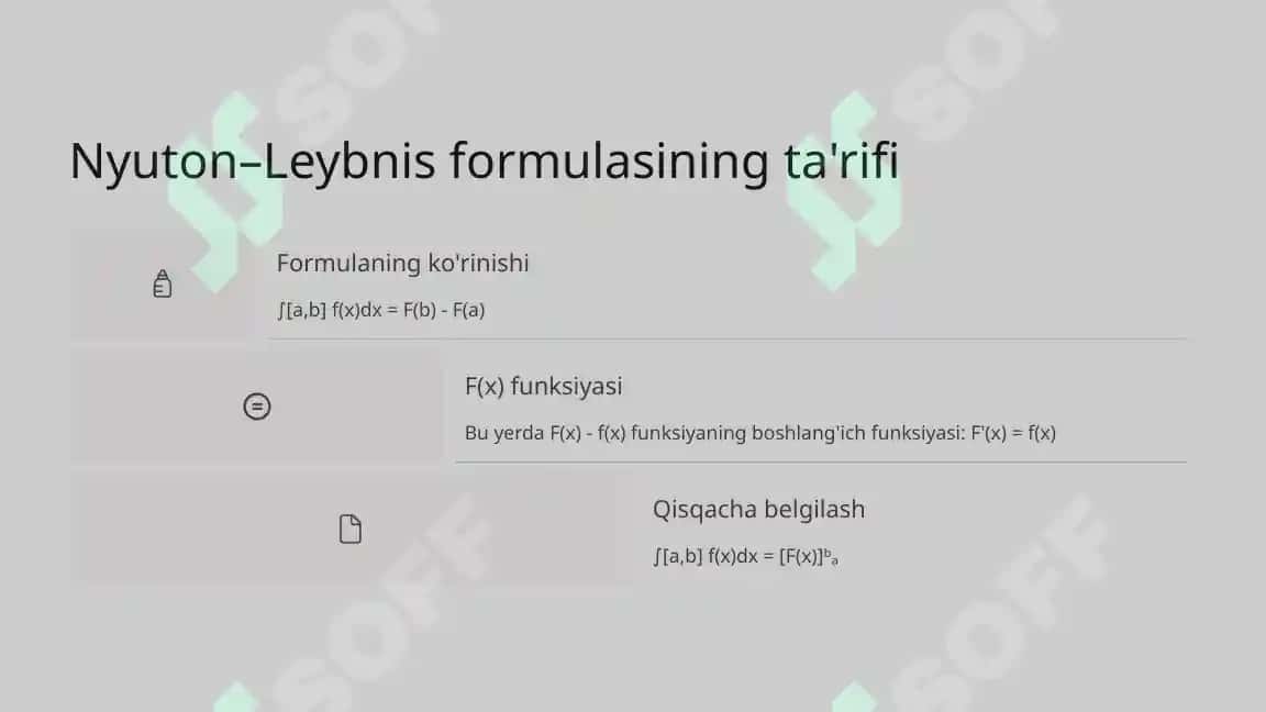 Aniq integral. Nyuton-Leybnis formulasi 8
