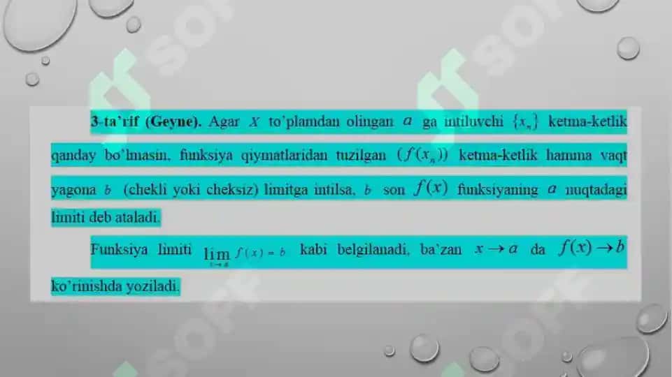 Funksiyaning limiti va uning xossalari 5