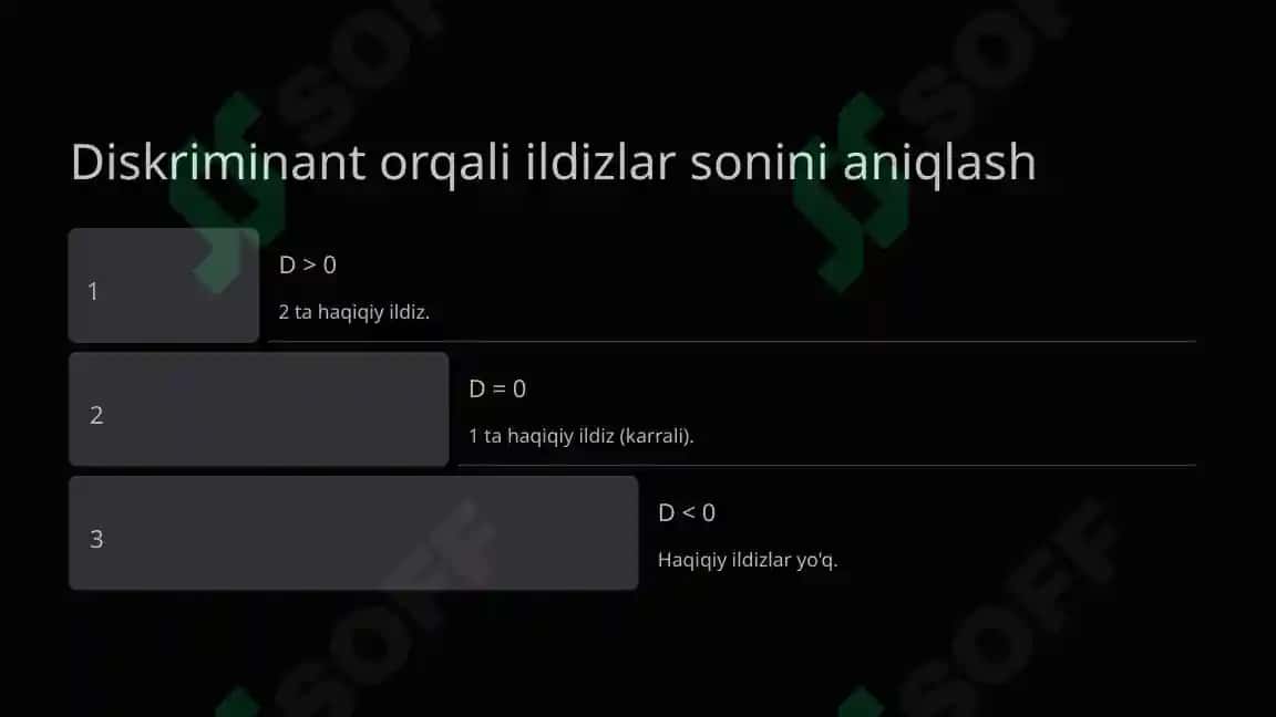 Kvadrat tenglama ildizlarini topish ( 8-sinf ) 7