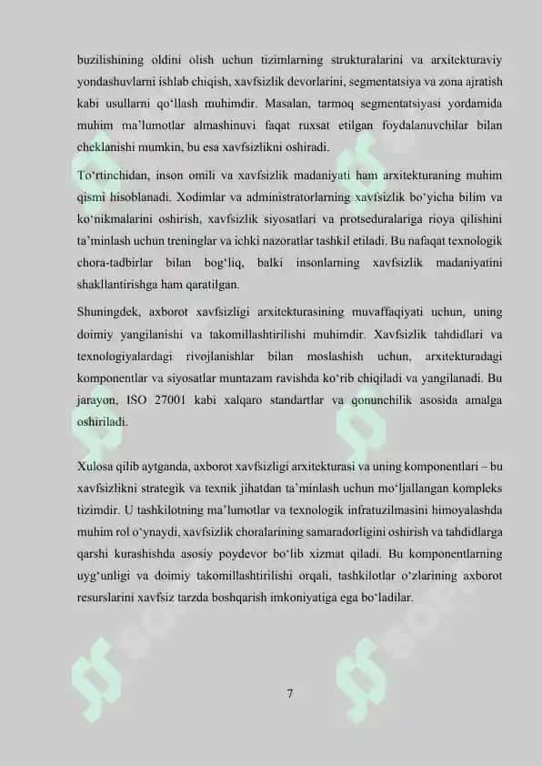 Axborot xavfsizligi arxitekturasi va strategiyasi 7