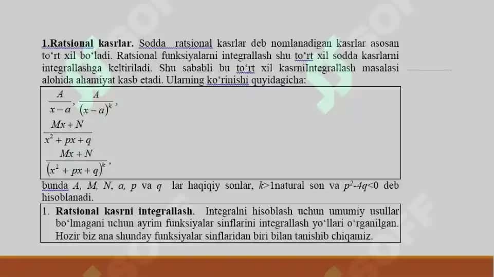 RATSIONAL FUNKSIYALARNI INTEGRALLASH 2
