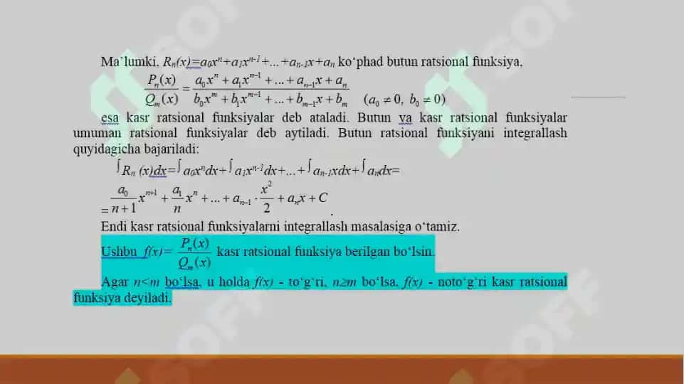 RATSIONAL FUNKSIYALARNI INTEGRALLASH 3